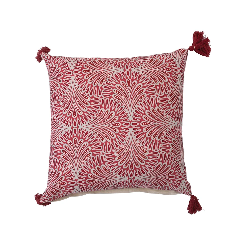 Hello Honey® 18" Red, White & Gold Printed Cotton Pillow with Tassels