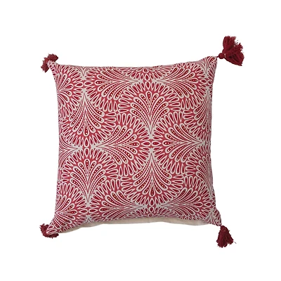 Hello Honey® 18" Red, White & Gold Printed Cotton Pillow with Tassels