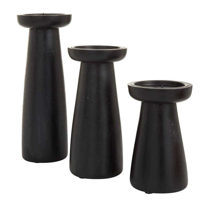 Black Wood Modern Candle holder 10",6",8"