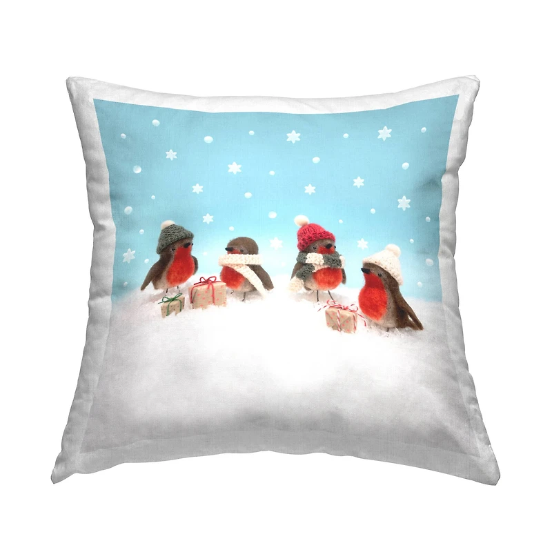 Stupell Industries Birds & Christmas Presents Throw Pillow