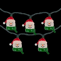 10 Count Snowman Heads with Scarves Christmas Light Set  7.5ft Green Wire