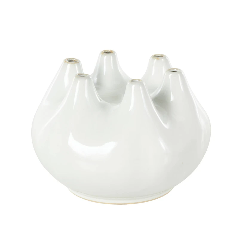 10" Wide White Multi Opening Ceramic Vase
