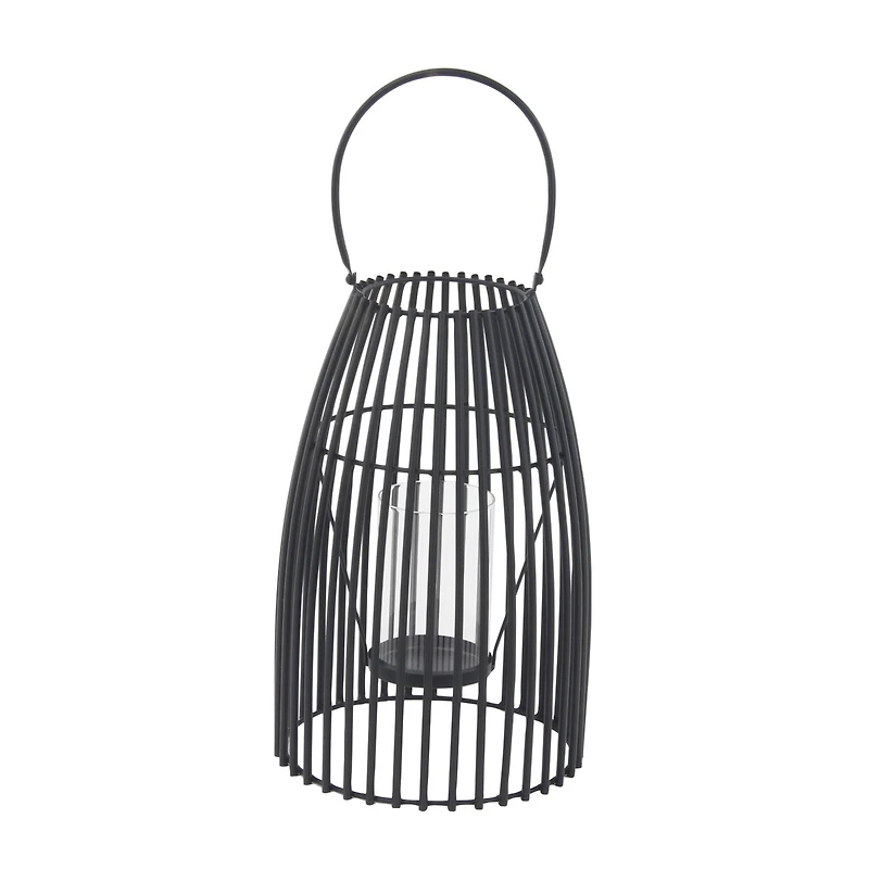 16" Black Iron Contemporary Candle Holder Lantern