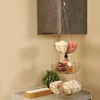 12" Gold & Copper 3-Tier Hanging Metal Basket
