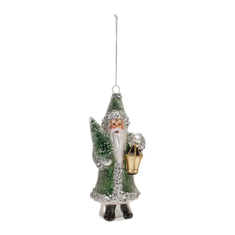 6.5" Green Glittered Glass Santa Ornaments, 6ct.