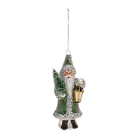 6.5" Green Glittered Glass Santa Ornaments, 6ct.