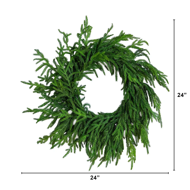 24in. Artificial Real Touch Norfolk Island Pine Wreath with Natural Look