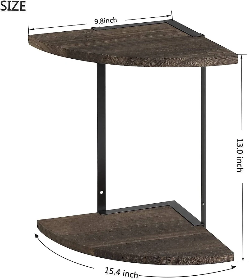 Rustic Brown 2-Tier Floating Corner Shelf