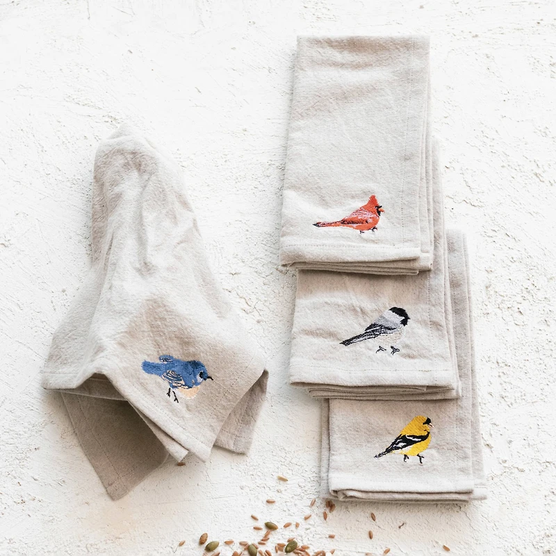 Hello Honey® 18" Cotton & Linen Embroidered Bird Napkin Set