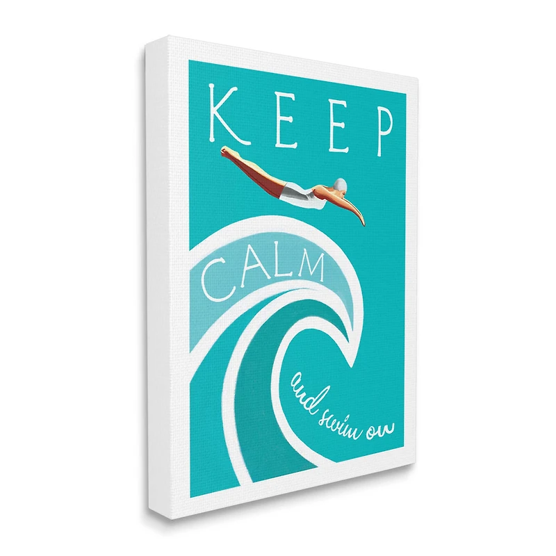 Stupell Industries Keep Calm Swim On Phrase Female Diver Blue Wave Canvas Wall Art