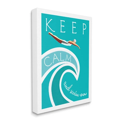 Stupell Industries Keep Calm Swim On Phrase Female Diver Blue Wave Canvas Wall Art