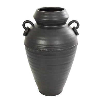 20" Black Ceramic Speckled Textured Amphora Vase