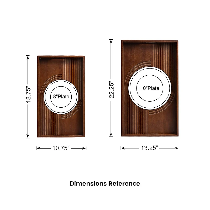 Glitzhome® Rectangle Rubber Wood Abstract Trays Set