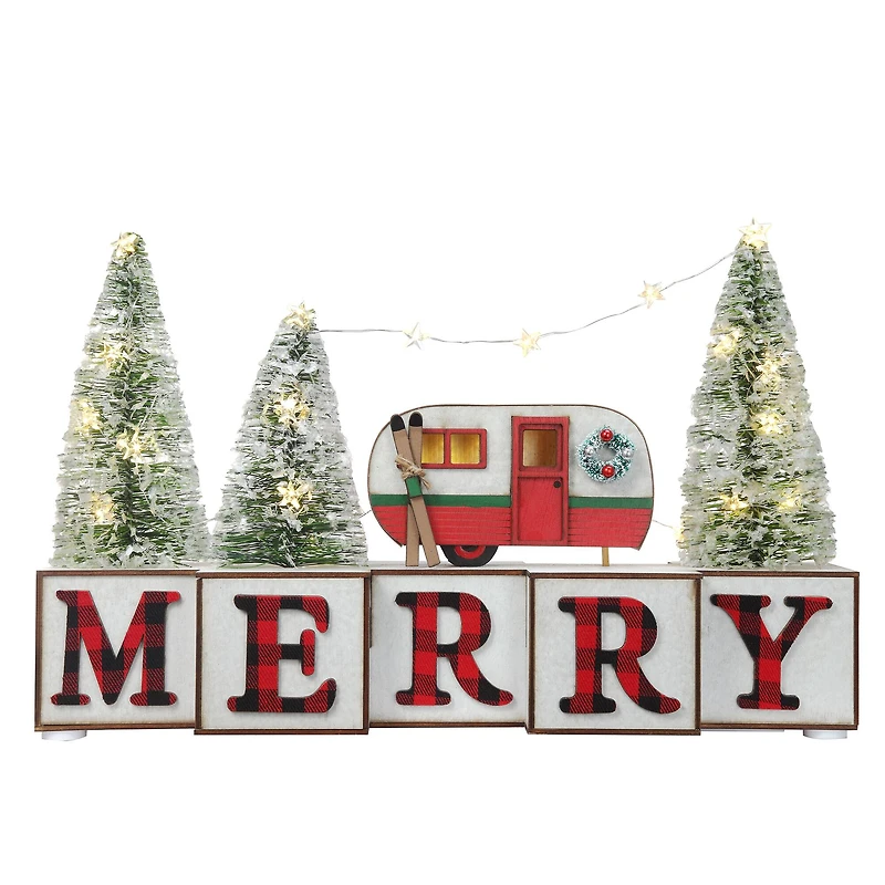 Haute Decor 15" Merry with Car Christmas Wood Blocks