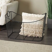 20" Black Metal Storage Basket with Curved Sides & Ring Handles