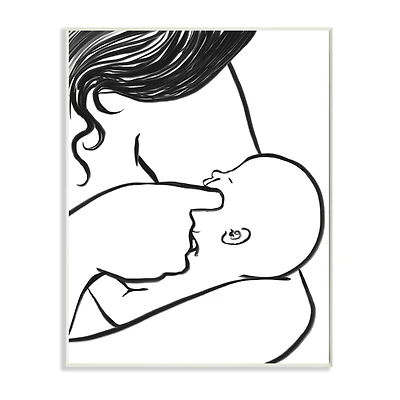 Stupell Industries Mother Nursing Child Portrait Minimal Black White Wall Plaque Art
