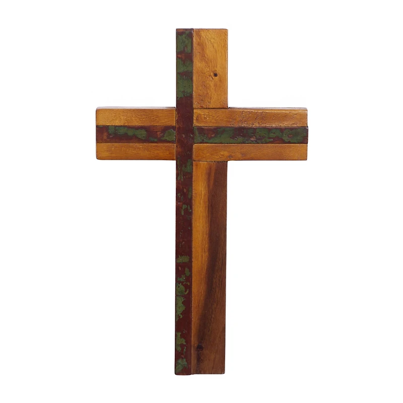 Brown Wood Rustic Cross Sculpture, 18" x 10" x 4"