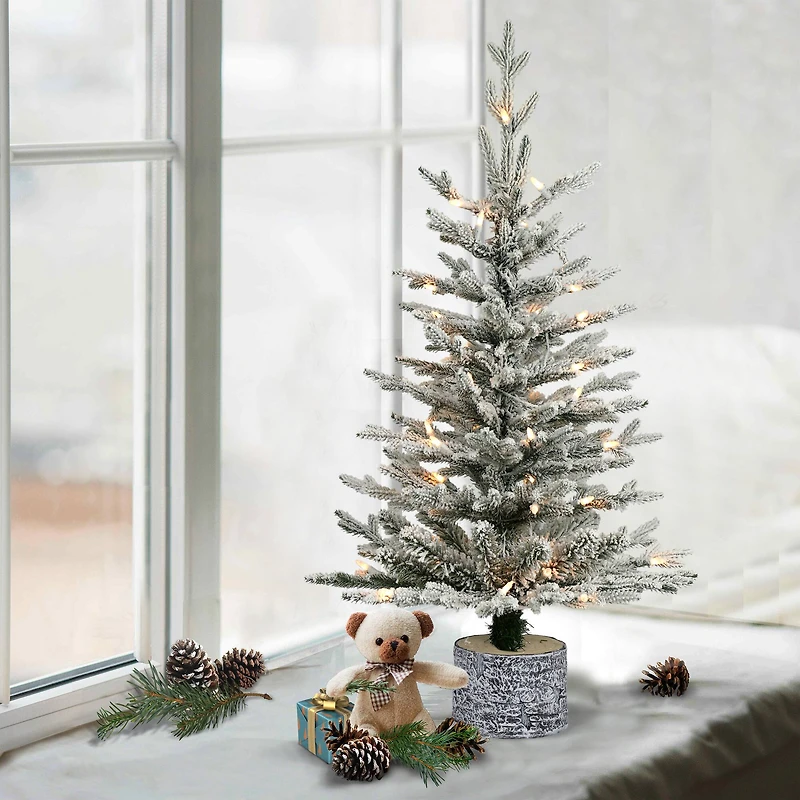 3ft. Pre-Lit Flocked Arctic Fir Tree, Warm White LED Lights 