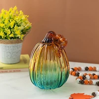 Glitzhome® 7" Gradient Turquoise Glass Pumpkin