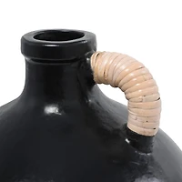 13" Ceramic Jug Inspired Vase with Rattan Wrapped Handle