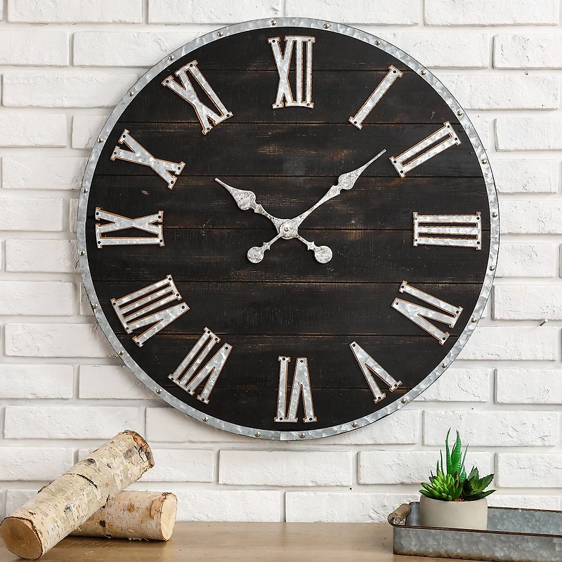 Glitzhome® 27.5" Oversized Farmhouse Wooden & Galvanized Wall Clock