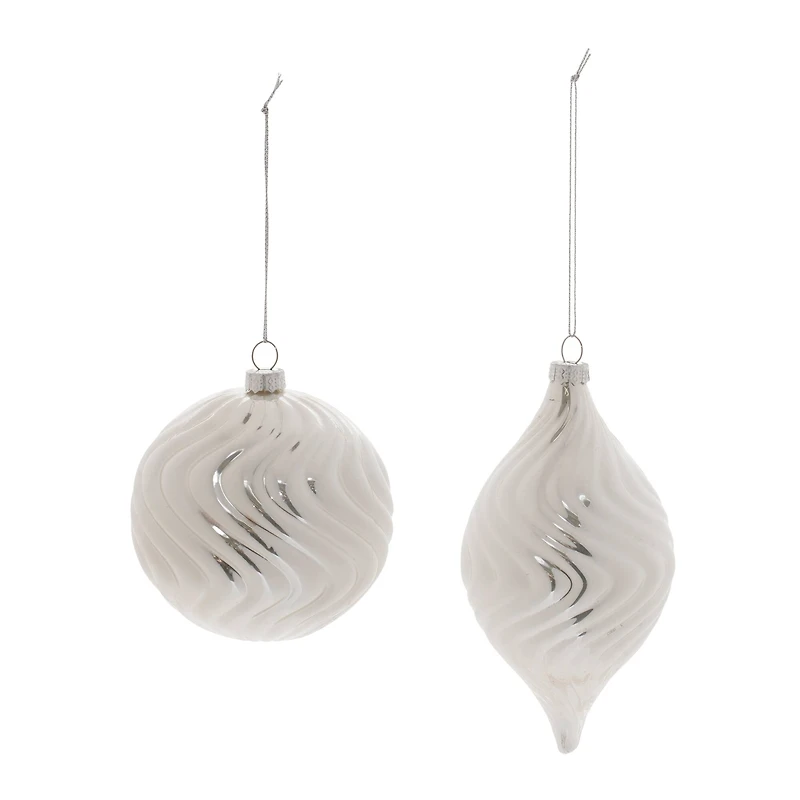 Ivory Wavy Glass Ornament Set