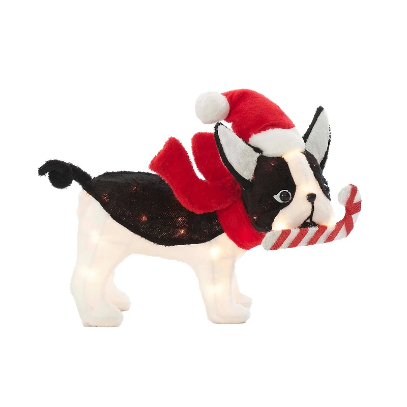 22" Plush Bulldog with Candy Cane Figurine