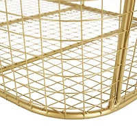 30.25" Gold Metal Geometric Wire Grid Basket with Curved Sides & Ring Handles