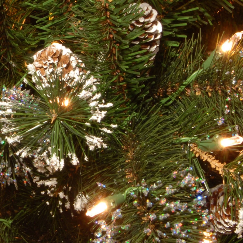 9' x 10" Pre-lit Glitter Artificial Christmas Pine Garland with Cones, Snowflakes and 100 Clear Lights