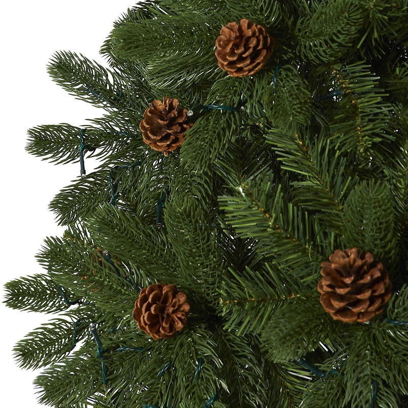7.5ft. Pre-Lit Rocky Mountain Spruce Artificial Christmas Tree with Pinecones, Clear LED Lights
