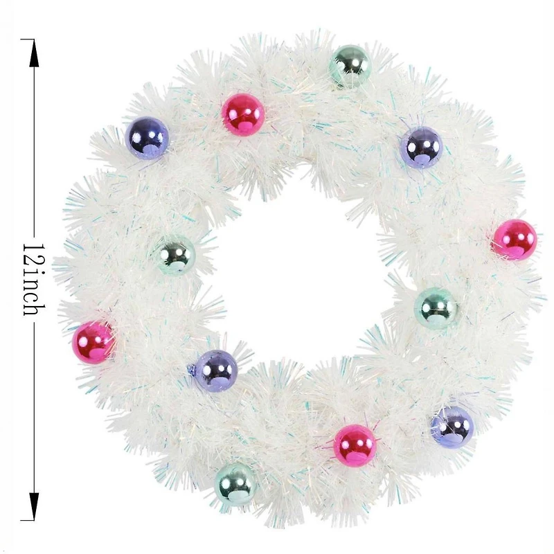 12" White Iridescent Tinsel Wreath with Ornaments by Ashland®