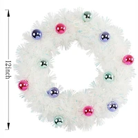 12" White Iridescent Tinsel Wreath with Ornaments by Ashland®