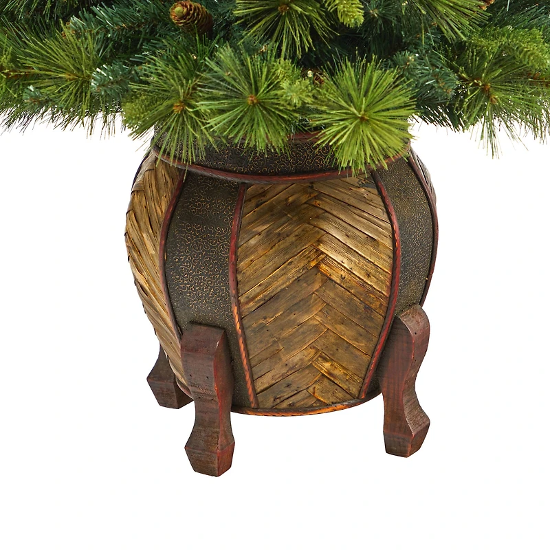 4.3ft. Pre-Lit North Carolina Mixed Pine Artificial Christmas Tree in Planter, Warm White LED Lights