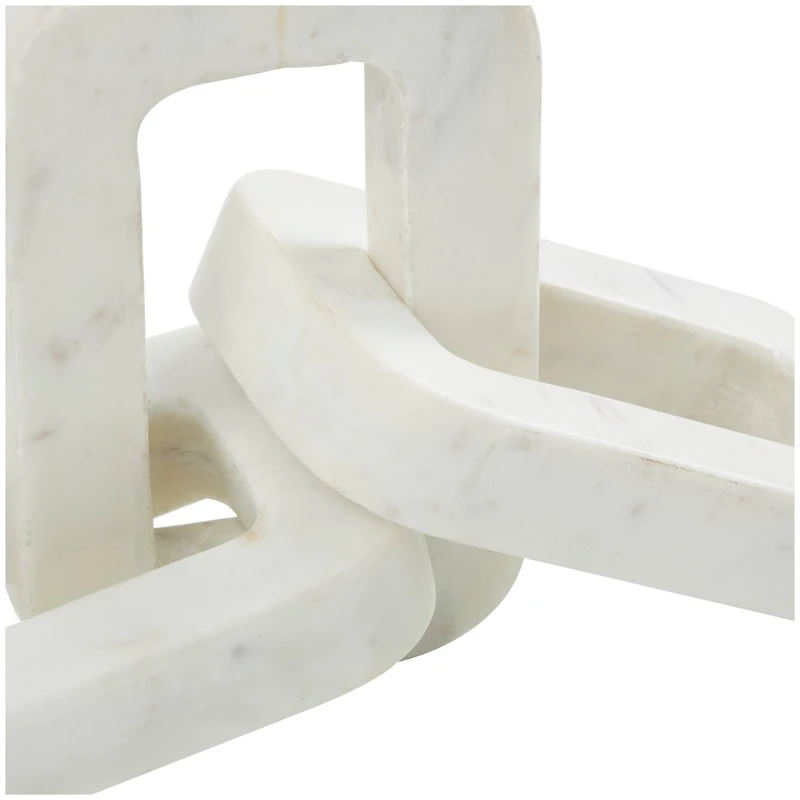 13.5" White Marble Geometric Chain Link Sculpture Décor