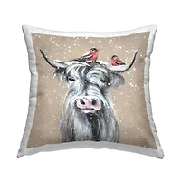 Stupell Industries Winter Snowfall Birds Cattle Throw Pillow