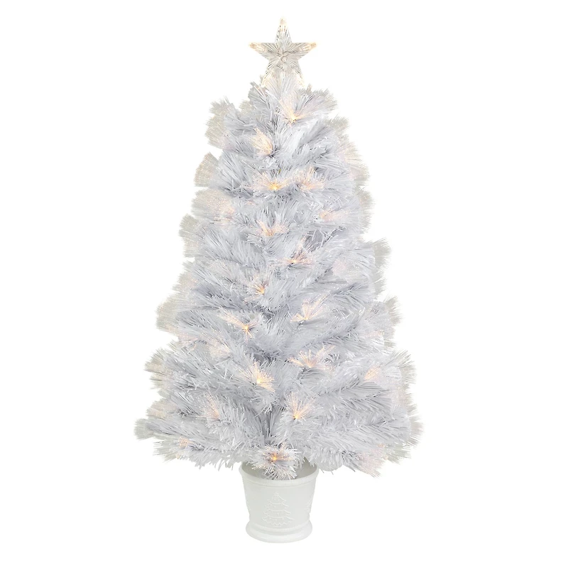 3ft. Pre-Lit Fiber Optic White Artificial Christmas Tree, Warm White Lights