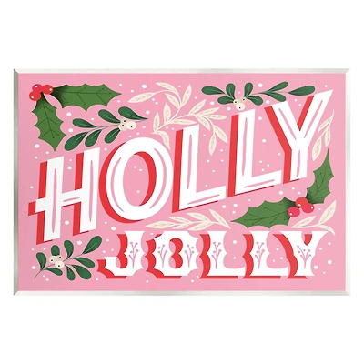 Stupell Industries Bold Pink Holly Jolly Phrase Wall Plaque Art