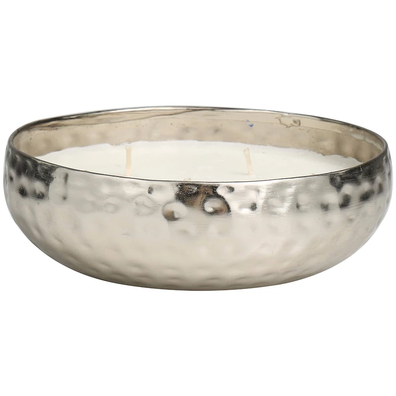 20oz. White Sage Scented White 3 Wick Candle in Hammered Silver Bowl
