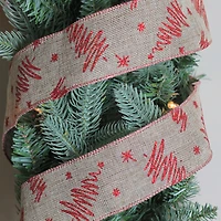 Red and Beige Christmas Tree Wired Craft Ribbon 2.5" x 10 Yards