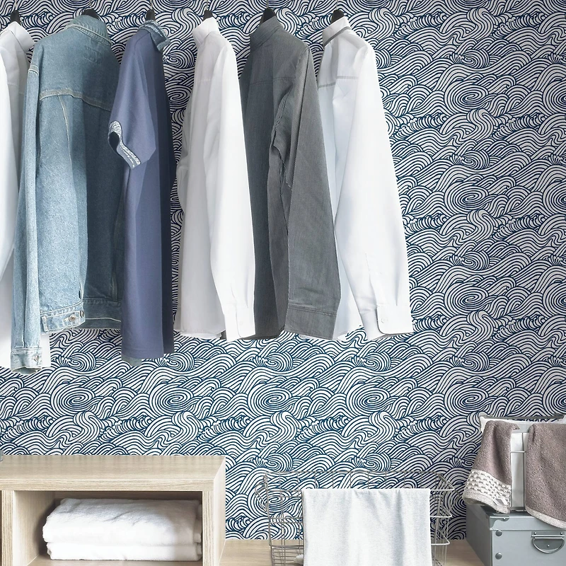 NuWallpaper Navy Saybrook Peel & Stick Wallpaper