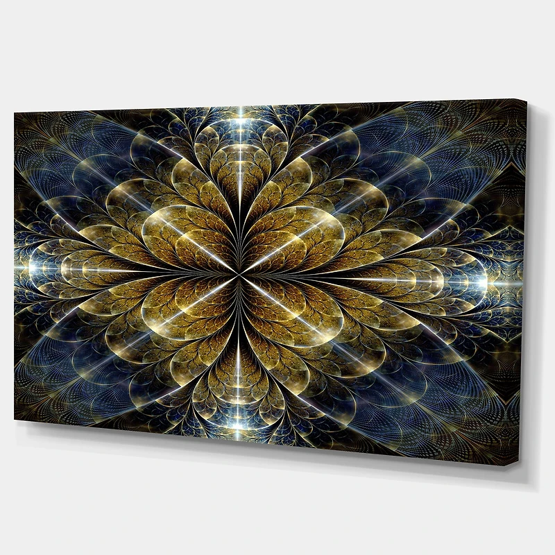 Designart Digital Gold Fractal Flower Pattern Oversized Abstract Canvas Art Print