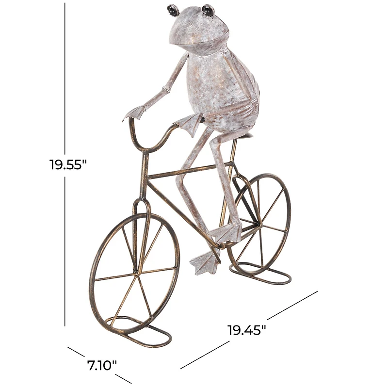 19.5" Frog on Bicycle Metal Garden Sculpture with Gold Accents
