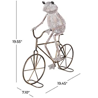 19.5" Frog on Bicycle Metal Garden Sculpture with Gold Accents