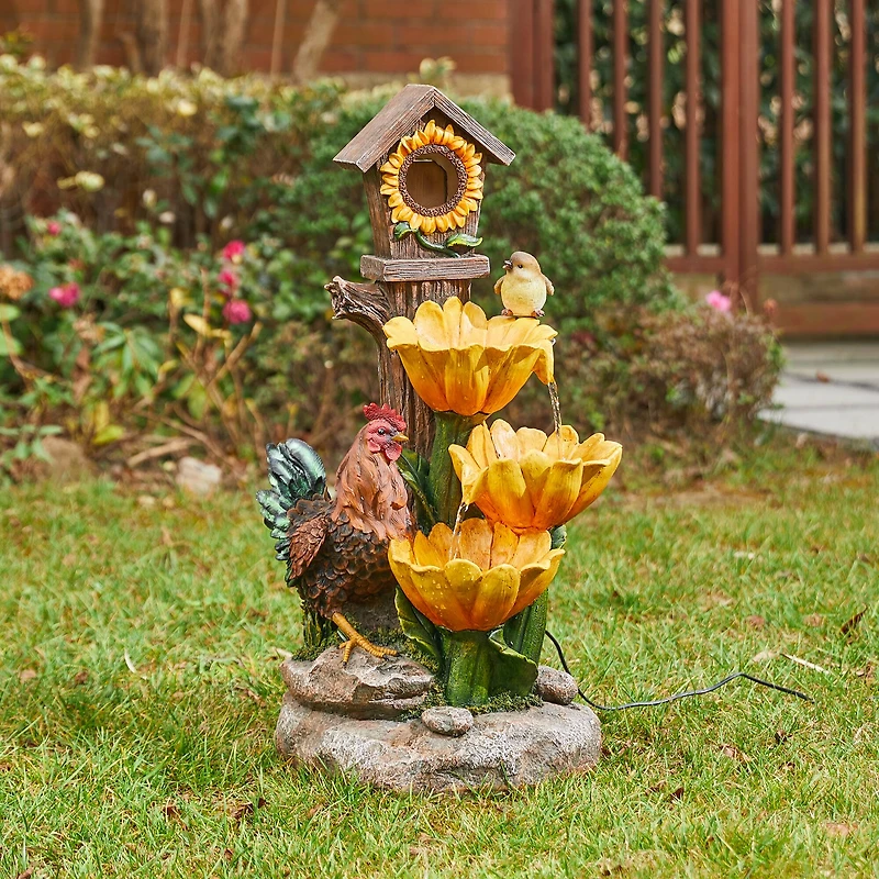 Glitzhome® 28.5" Farmhouse Sunflowers & Birdhouse Outdoor Fountain