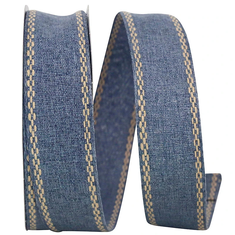 JAM Paper 1.5" x 20yd. Wired Denim Stewart Linen Ribbon