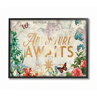 Stupell Industries Adventure Awaits Floral Map Framed Wall Art