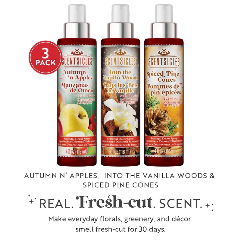 Scentsicles Scent Mister Into the Vanilla Woods,  Autumn 'n Apples and Spiced Pine Cones, 3 pack