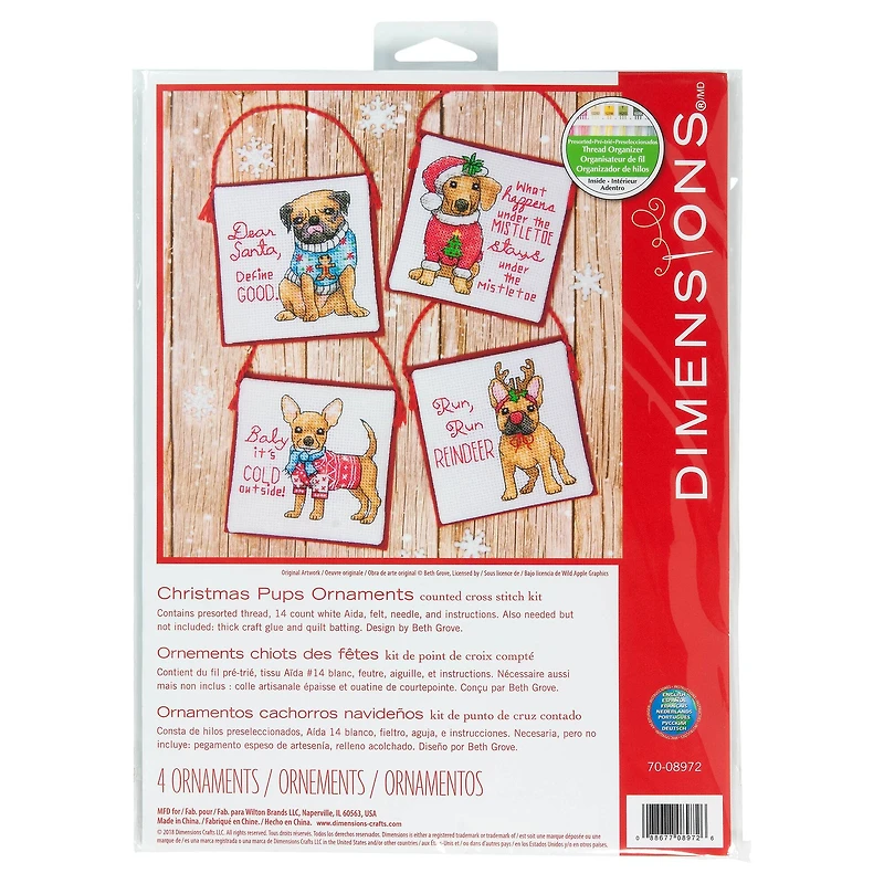 Dimensions® Counted Cross Stitch Kit, Christmas Pups Ornaments