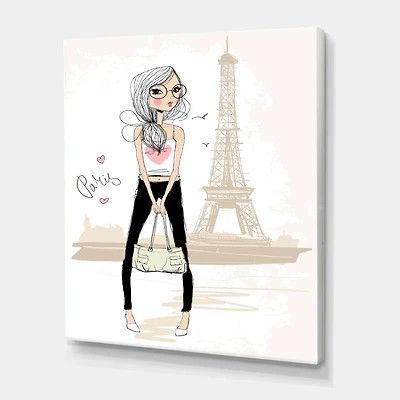 Designart - Cute Girl By The Tour Eiffel In Paris