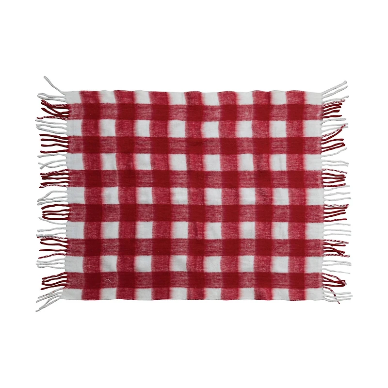 Hello Honey® Red & White Plaid Woven Acrylic Throw with Fringe